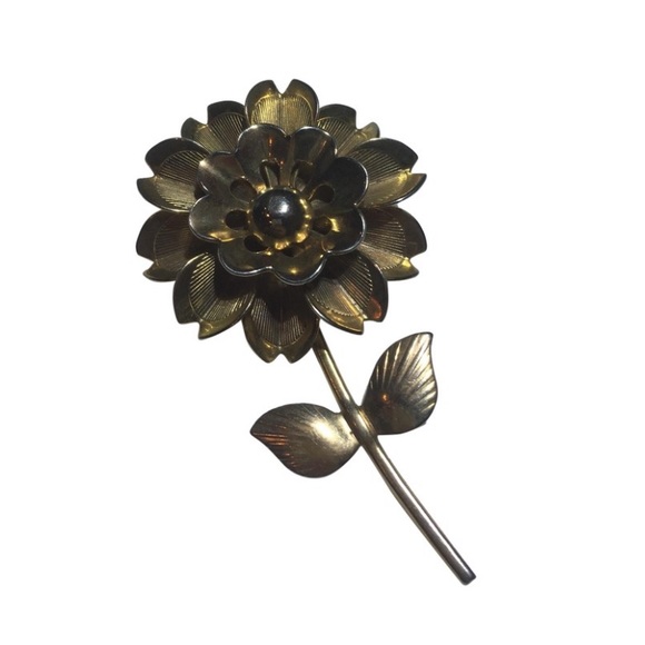 Broche Vintage Fleur Longue Tige (rose/œillet) En Métal Doré - Occasion